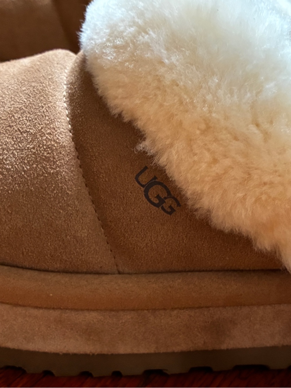 UGG Plush Shearling-Lined Brown Suede Slippers - Picture 6 of 8